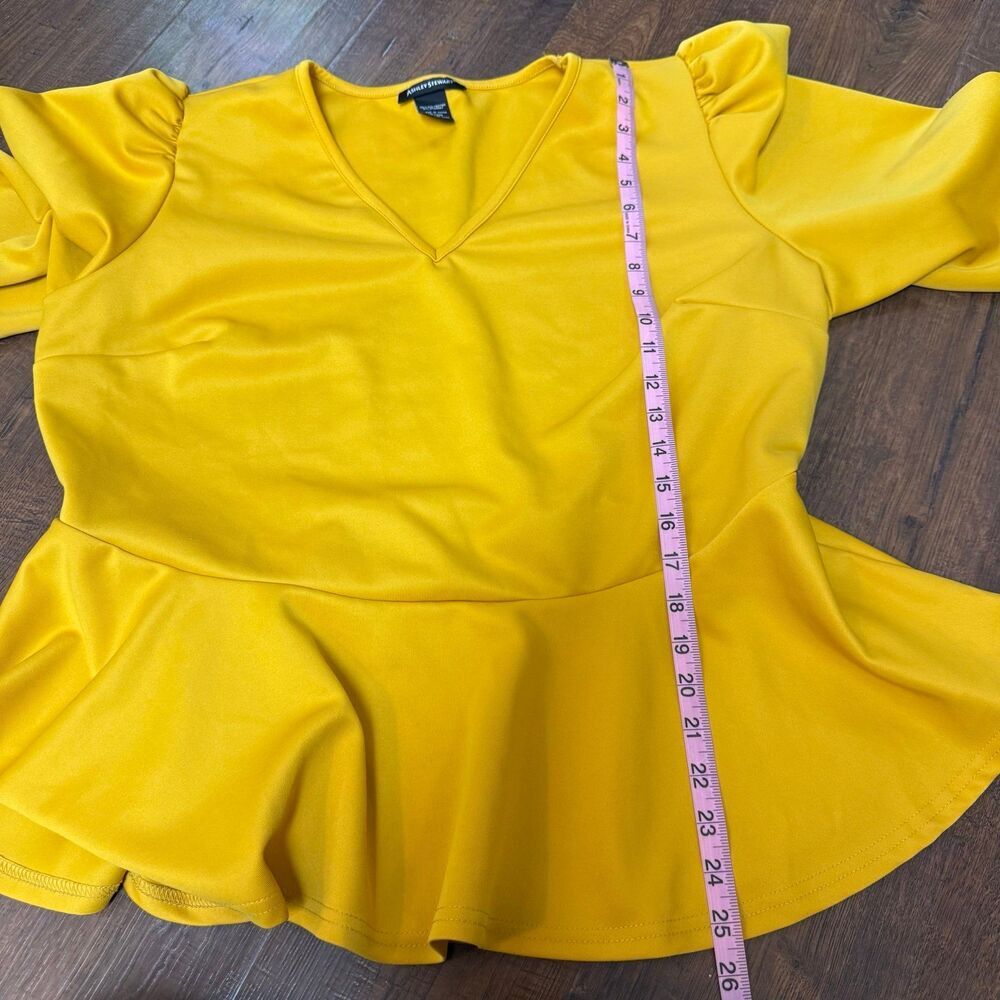 Ashley Stewart Mustard Yellow Peplum Blouse 18/20 | Puff Sleeve Game Day Chic - Picture 6 of 6